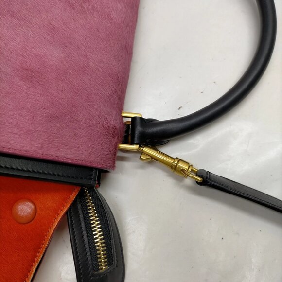 Authentic CELINE Trapeze pony hair Pink Calf Leather Hand Bag mn715-112525 - Picture 9 of 16